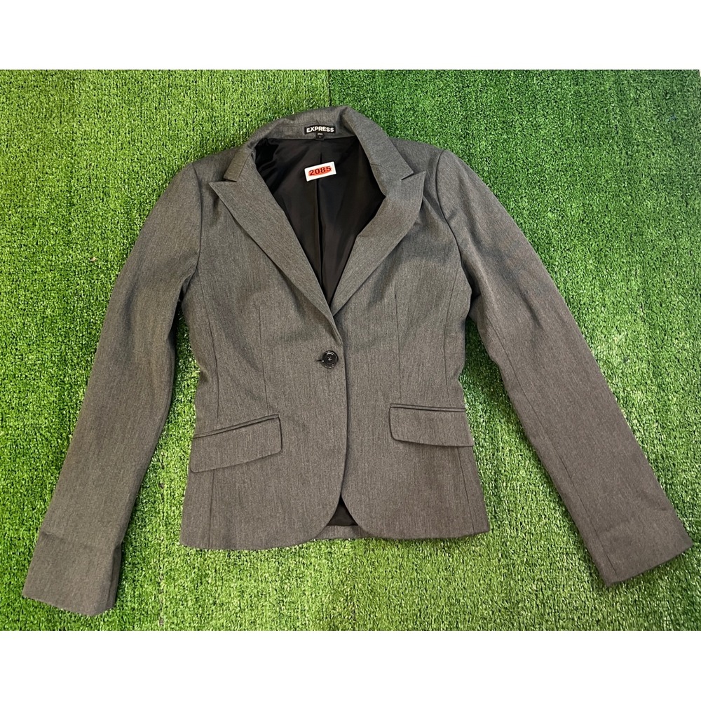 Express Womens Grey Single Button Tailored Blazer Jacket Size 4 Professional